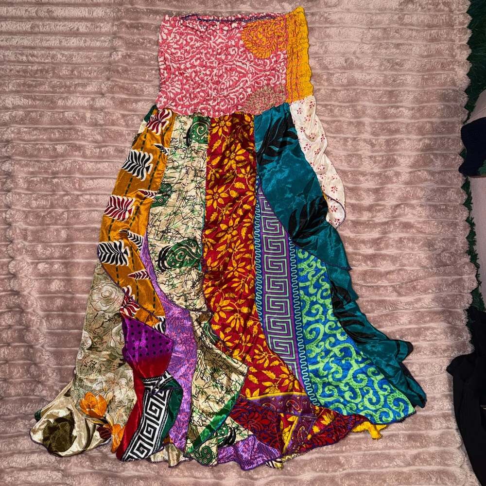 Boho Hippie Recycled Sari Silk Patchwork Dress